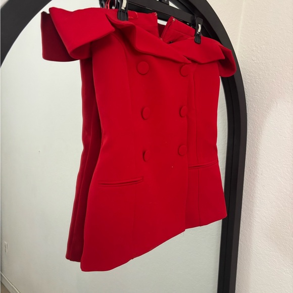 Express Red Off-Shoulder Buttoned Blouse - Picture 3 of 4